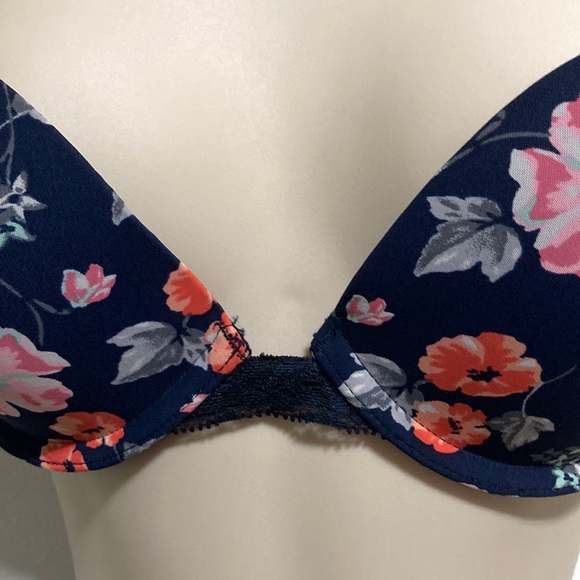 GILLY HICKS Floral Flowers Padded Push up Plunge Bra Navy Blue Pink Orange 34b - Picture 9 of 15